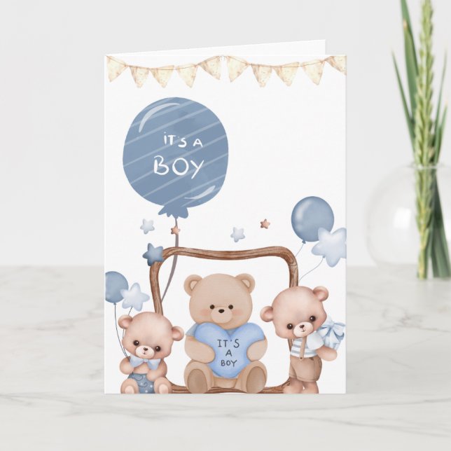Cute Hand Illustrated "It's A Boy"  Card (Front)