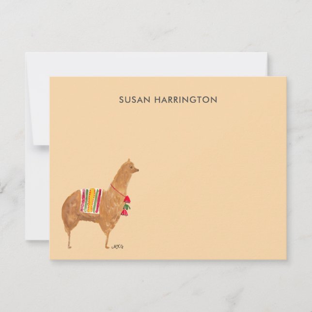 Cute Hand-Illustrated Llama Alpaca Personalized Note Card (Front)