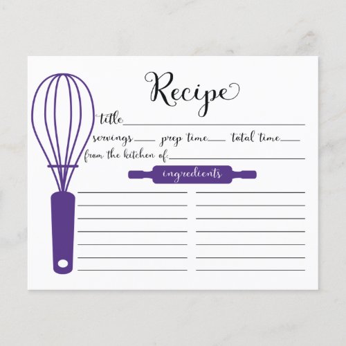 Cute Hand Lettered Purple Whisk Recipe Card