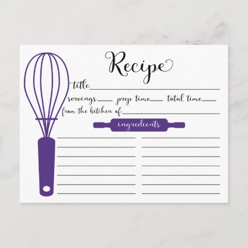 Cute Hand Lettered Purple Whisk Recipe Card