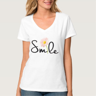 Cute Hand-Lettered Smile Shirt with Flower Graphic