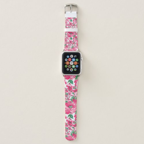 Cute Hand Paint Pink Flowers Elegant White Design Apple Watch Band