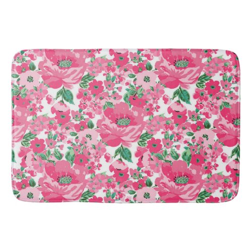 Cute Hand Paint Pink Flowers Elegant White Design Bath Mat