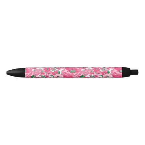 Cute Hand Paint Pink Flowers Elegant White Design Black Ink Pen