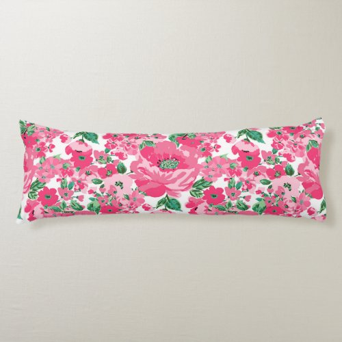 Cute Hand Paint Pink Flowers Elegant White Design Body Pillow