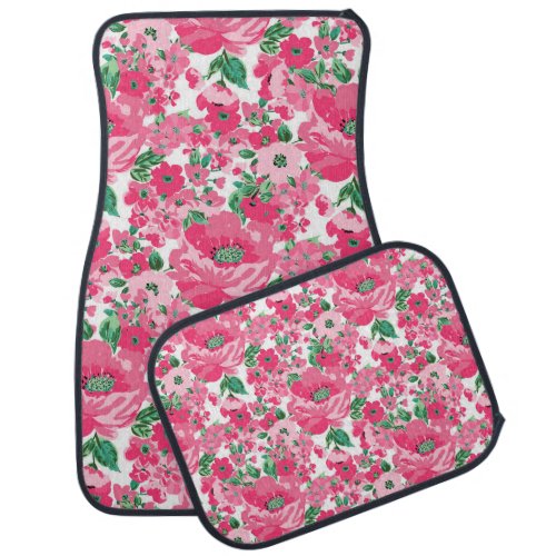 Cute Hand Paint Pink Flowers Elegant White Design Car Floor Mat