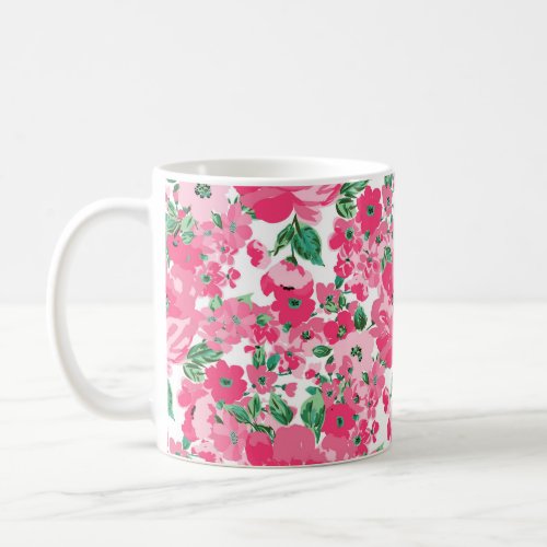 Cute Hand Paint Pink Flowers Elegant White Design Coffee Mug