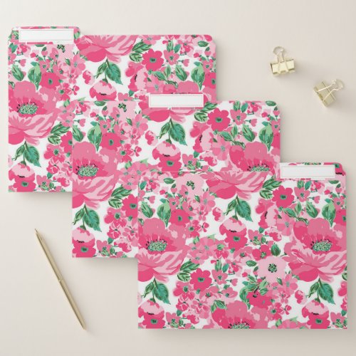 Cute Hand Paint Pink Flowers Elegant White Design File Folder