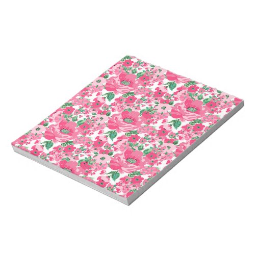 Cute Hand Paint Pink Flowers Elegant White Design Notepad