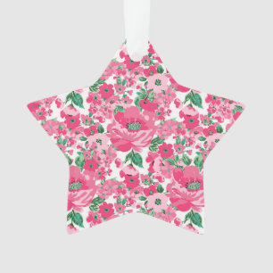 Cute Hand Paint Pink Flowers Elegant White Design Ornament