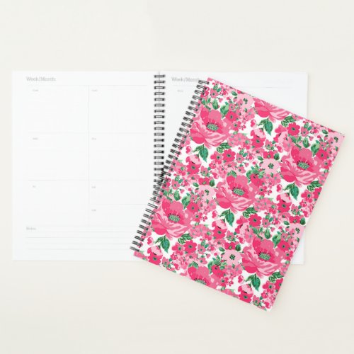 Cute Hand Paint Pink Flowers Elegant White Design Planner