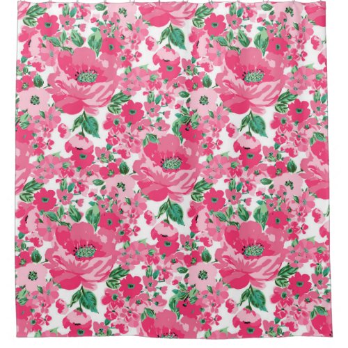 Cute Hand Paint Pink Flowers Elegant White Design Shower Curtain