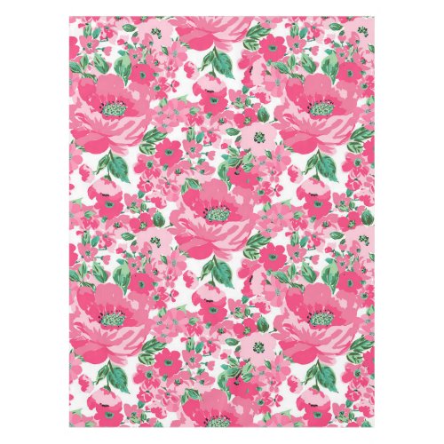 Cute Hand Paint Pink Flowers Elegant White Design Tablecloth