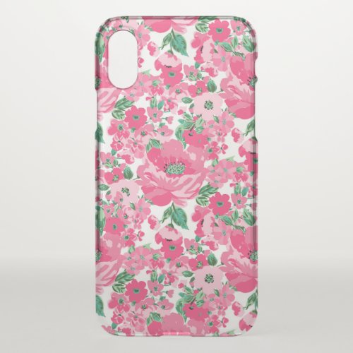 Cute Hand Paint Pink Flowers Elegant White Design iPhone X Case