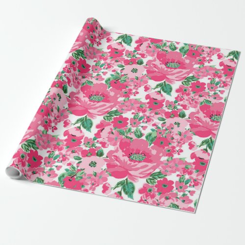 Cute Hand Paint Pink Flowers Elegant White Design Wrapping Paper