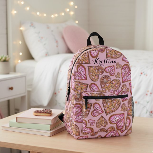 Cute Hand-painted Bakery Heart Pattern Dessert Printed Backpack (Creator Uploaded)
