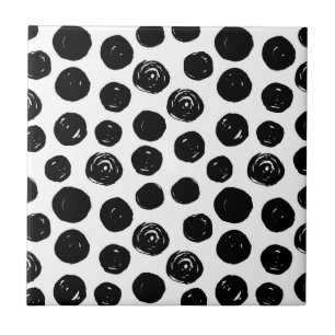 Cute hand painted black and white polka dots ceramic tile