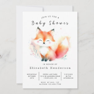 Cute Hand Painted Fox Baby Shower Invitation