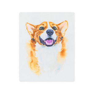 Cute Hand-Painted Happy Watercolor Corgi Dog Metal Print