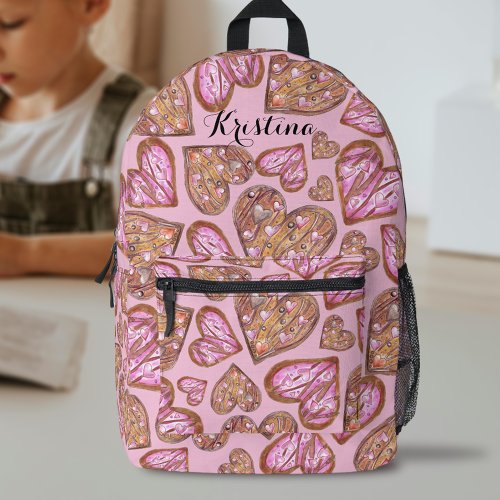 Cute Hand_painted Heart Shaped Cookies on Pink Printed Backpack