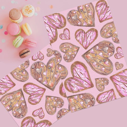 Cute Hand_painted Heart Shaped Cookies on Pink Tissue Paper