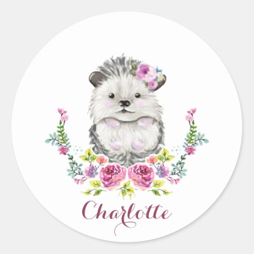 Cute Hand painted Hedgehog Personalized Classic Round Sticker