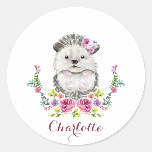 Cute Hand painted Hedgehog Personalized Classic Round Sticker (Front)