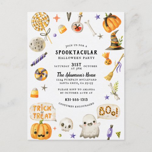 Cute Hand Painted Spooktacular Halloween Party Holiday Postcard