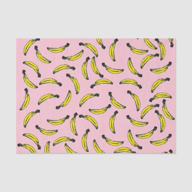 Cute Hand Painted Watercolor Bananas and Pink Tissue Paper (Front)