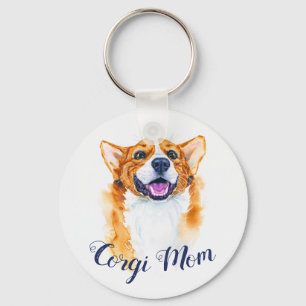 Cute Hand-Painted Watercolor Corgi Dog Parent Keychain