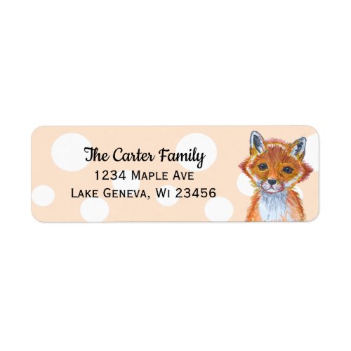Cute hand painted watercolor fox polka dot label