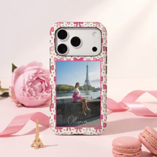 Cute Hand-Sketched Pink Bows Name Hearts Photo iPhone 17 Pro Case