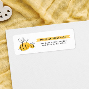 Cute Handdrawn Bees & Yellow Banner Return Address Label