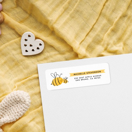 Cute Handdrawn Bees  Yellow Banner Return Address Label