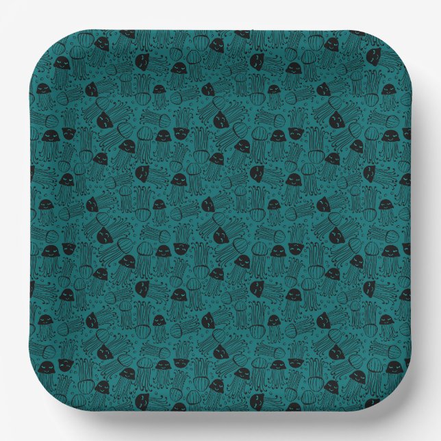Cute handmade jelly fish pattern background paper plates (Front)