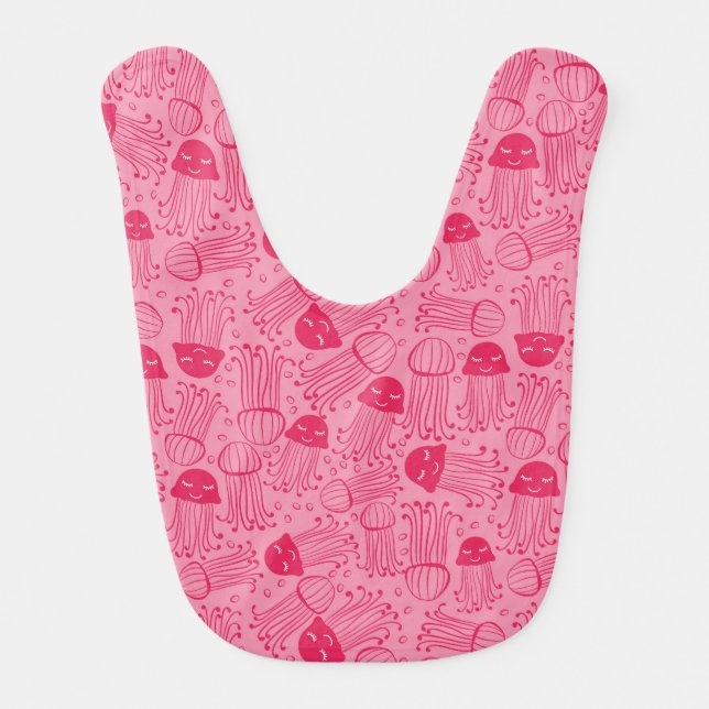 Cute handmade jelly fish pattern pink background baby bib (Front)