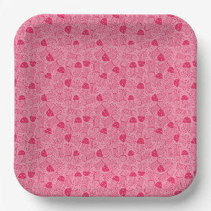 Cute handmade jelly fish pattern pink background paper plates