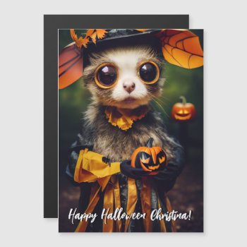 Cute Handmade Style Autumn Pumpkin Halloween Cat  Magnetic Invitation by CardvilleGreetings at Zazzle