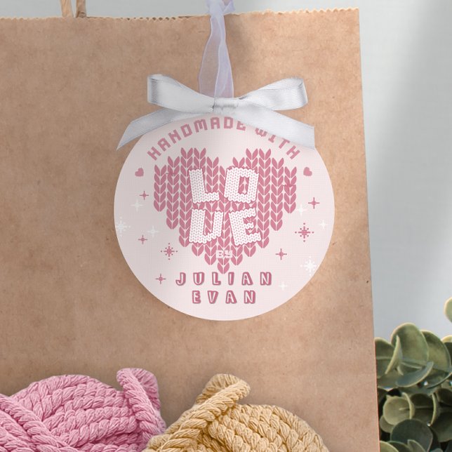 Cute Handmade With Love Crochet Yarn Blush Pink Classic Round Sticker (Cute Handmade With Love Crochet Yarn Blush Pink Classic Round Sticker)