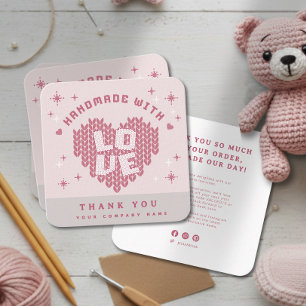 Cute Handmade With Love Crochet Yarn Thank you Square Business Card