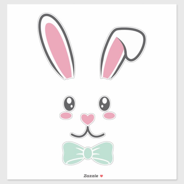 Cute Handsome Easter Bunny Ears Face Happy Easter Sticker (Sheet)