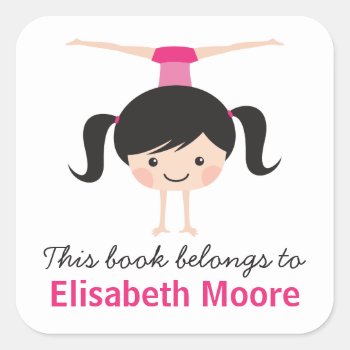 Cute Handstand Gymnast Girl Cartoon Bookplate Book by BrightAndBreezy at Zazzle
