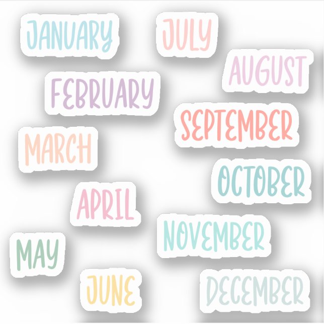 Cute Handwritten Colourful Pastel Months Sticker (Front)