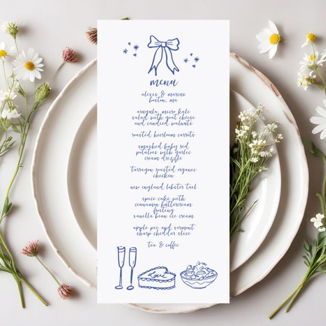 Cute Handwritten Doodle Bow Wedding Reception Menu (Creator Uploaded)