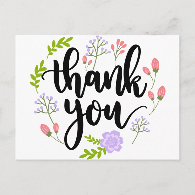 Cute handwritten floral typography Thank you Postcard (Front)