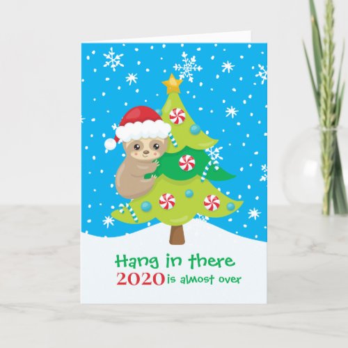 Cute Hang In There Christmas Tree Sloth 2020 Holiday Card