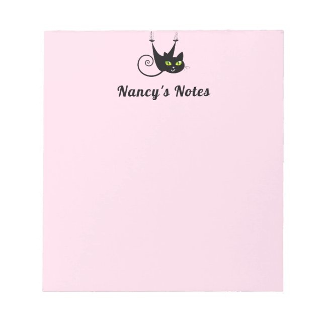 Cute Hang in There Hanging Black Cat Green Eyes Notepad (Front)