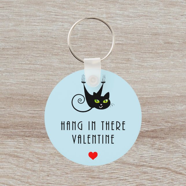 Cute Hang in There Valentine Hanging Black Cat Keychain (Creator Uploaded)