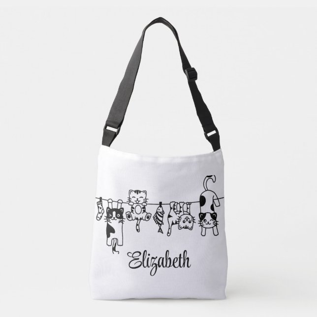 Cute Hanging Kittens Custom Name Crossbody Bag (Front)