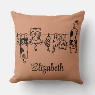 Cute Hanging Kittens Custom Name Throw Pillow